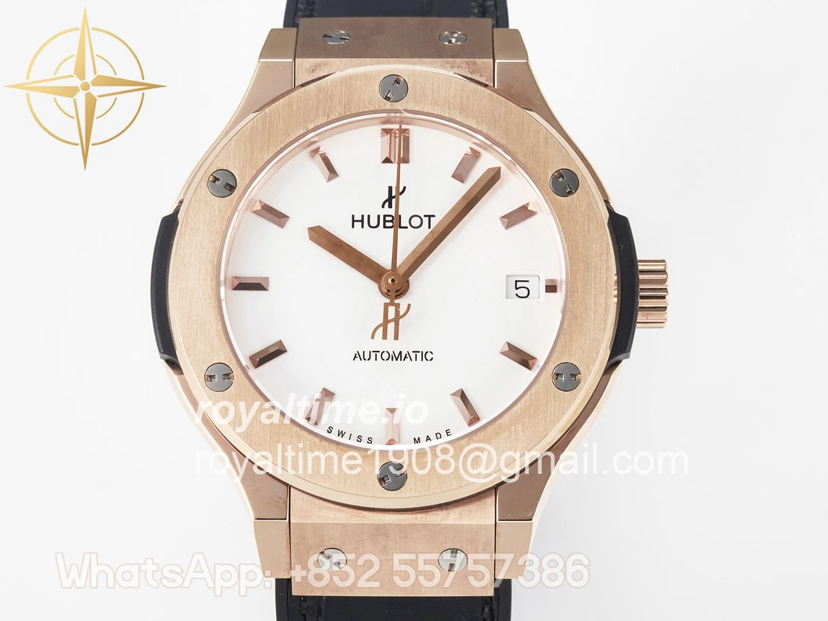 Hublot Classic Fusion 38mm RG JJF White Dial on Black Gummy Leather Strap - Image 2