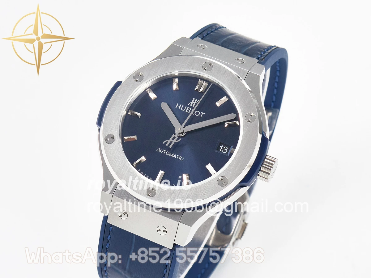 Hublot Classic Fusion 38mm SS JJF Blue Dial on Blue Gummy Leather Strap - Image 2