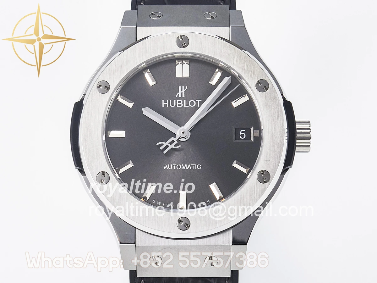 Hublot Classic Fusion 38mm SS JJF Gray Dial on Black Gummy Leather Strap - Image 2