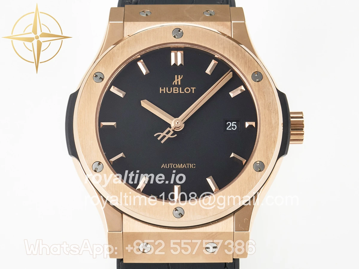 Hublot Classic Fusion 42mm RG JJF Black Dial on Black Gummy Leather Strap - Image 2