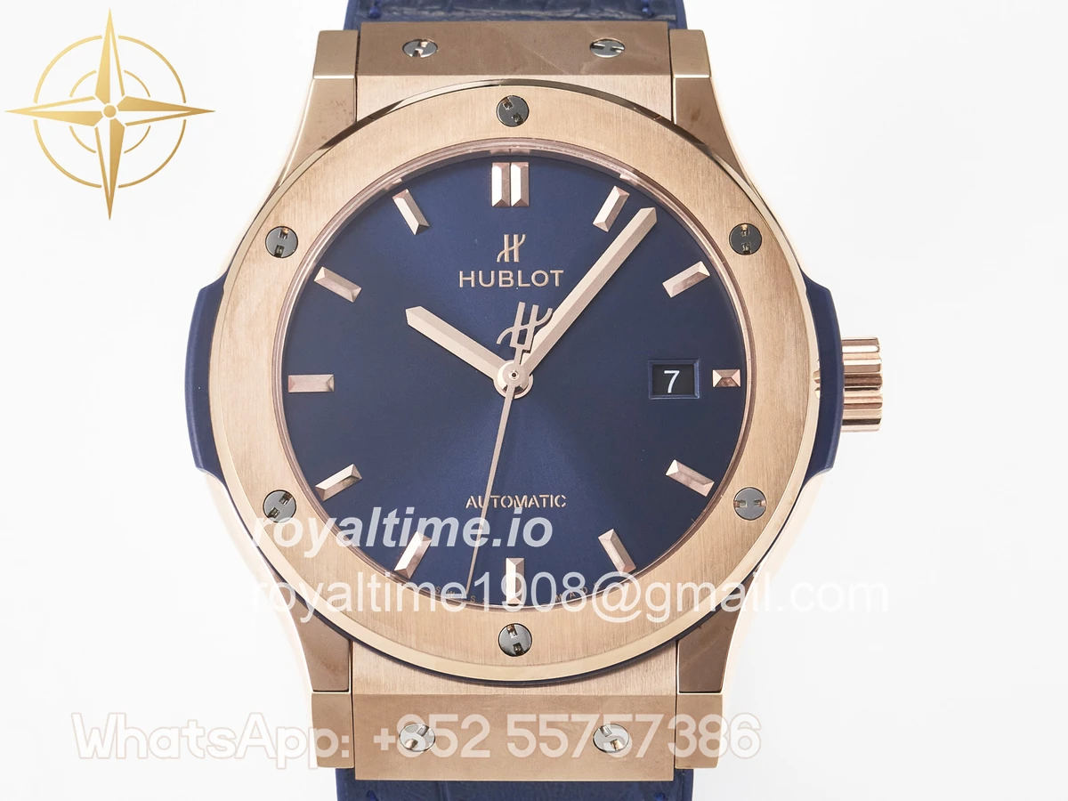 Hublot Classic Fusion 42mm RG JJF Blue Dial on Blue Gummy Leather Strap - Image 2