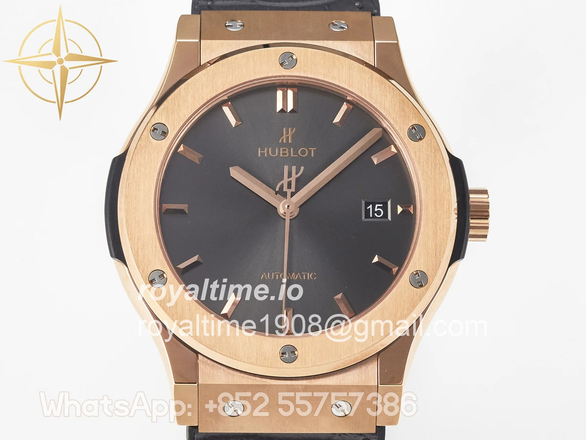 Hublot Classic Fusion 42mm RG JJF Gray Dial on Black Gummy Leather Strap - Image 2