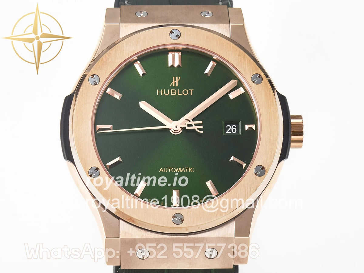 Hublot Classic Fusion 42mm RG JJF Green Dial on Green Gummy Leather Strap - Image 2