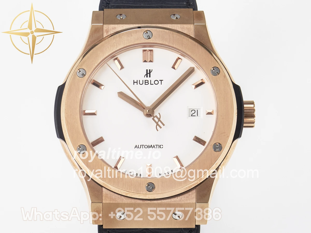 Hublot Classic Fusion 42mm RG JJF White Dial on Black Gummy Leather Strap - Image 2