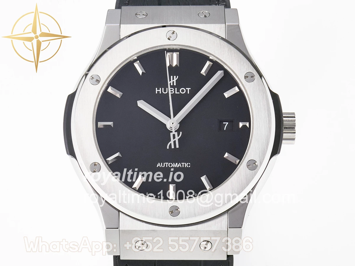 Hublot Classic Fusion 42mm SS JJF Black Dial on Black Gummy Leather Strap - Image 2