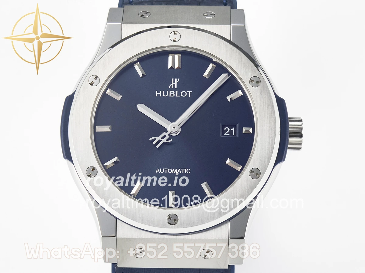 Hublot Classic Fusion 42mm SS JJF Blue Dial on Blue Gummy Leather Strap - Image 2