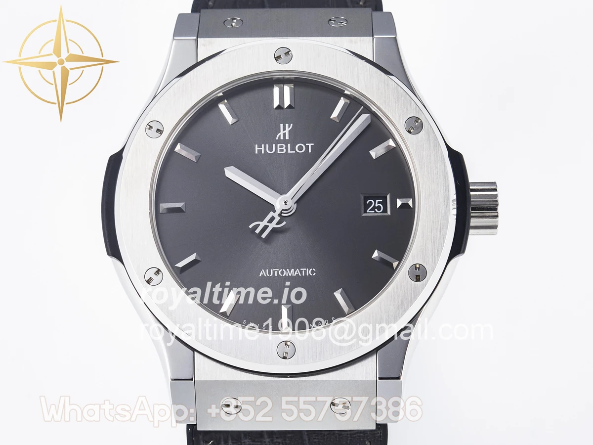 Hublot Classic Fusion 42mm SS JJF Gray Dial on Black Gummy Leather Strap - Image 2