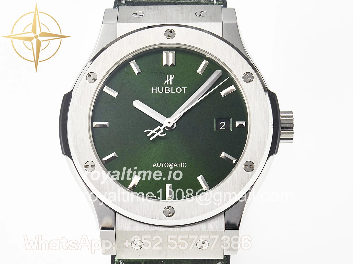 Hublot Classic Fusion 42mm SS JJF Green Dial on Green Gummy Leather Strap - Image 2