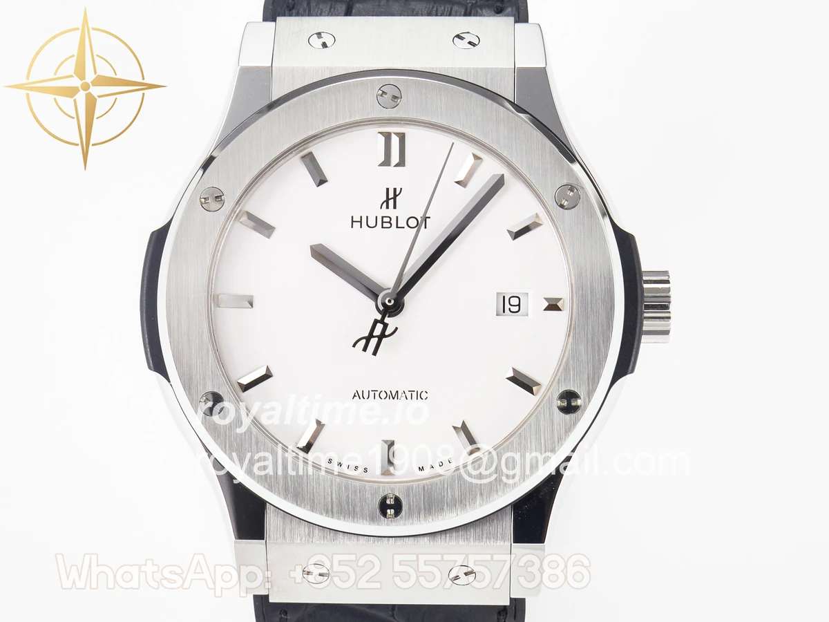 Hublot Classic Fusion 42mm SS JJF White Dial on Black Gummy Leather Strap - Image 2