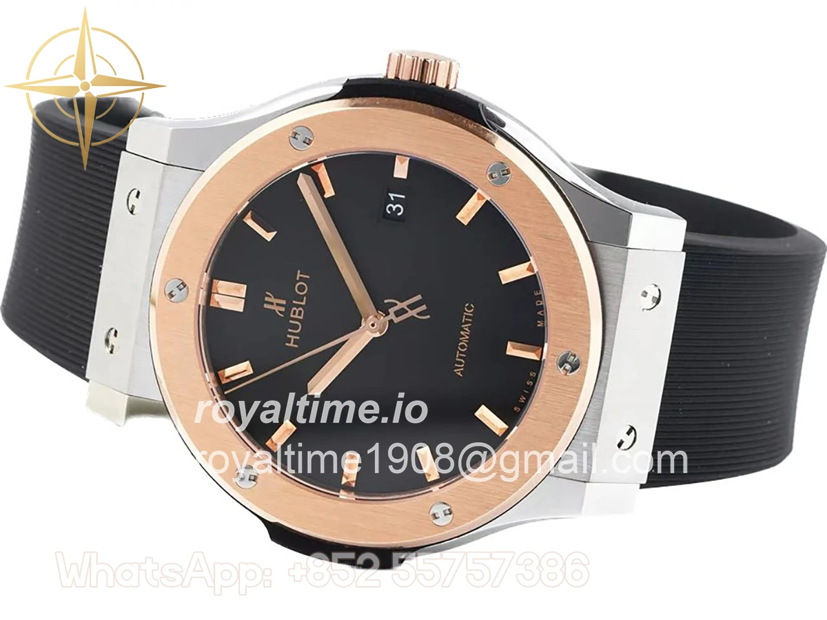 Hublot Classic Fusion Automatic 42mm Black Dial on Steel/Rose Gold on Rubber Strap - Image 2