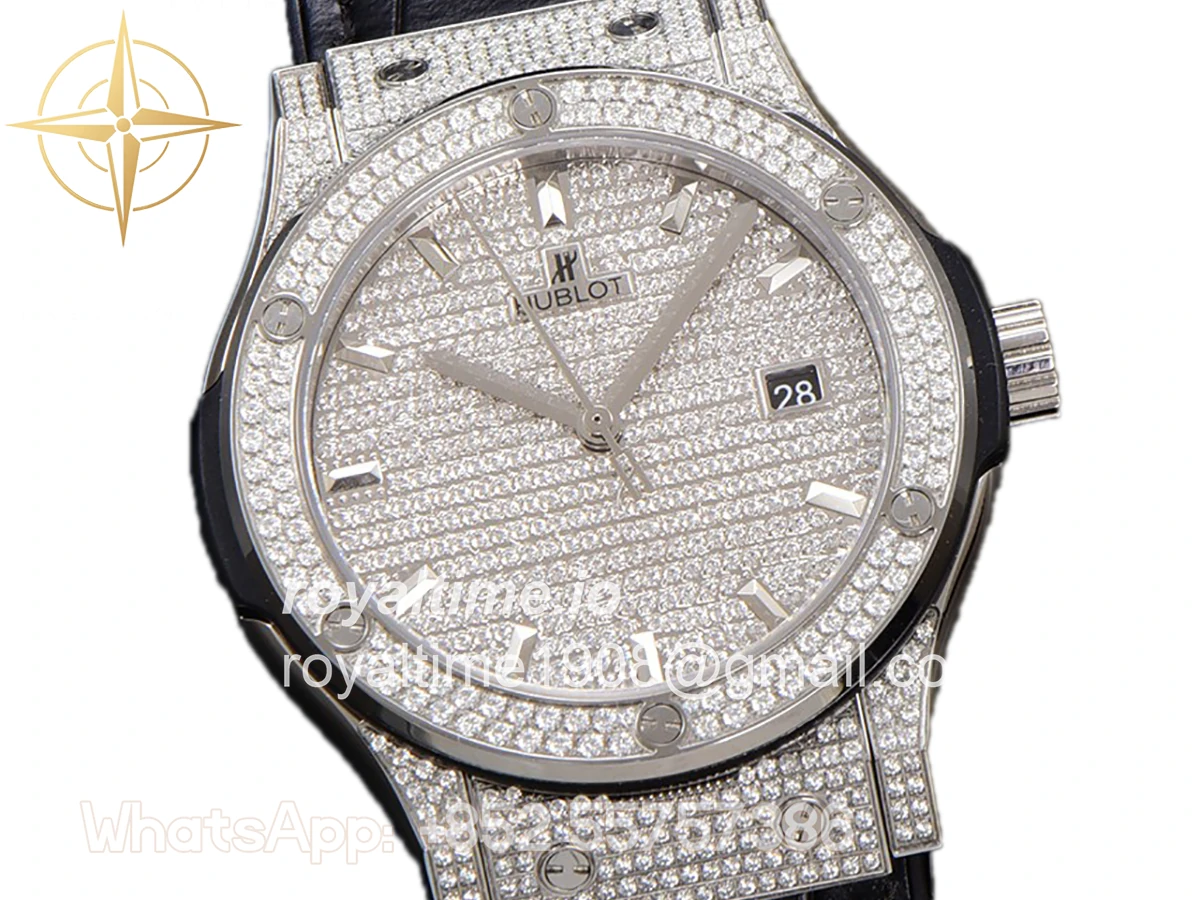 Hublot Classic Fusion Automatic 42mm Diamond Paved Dial in Steel on Black Leather Strap - Image 2