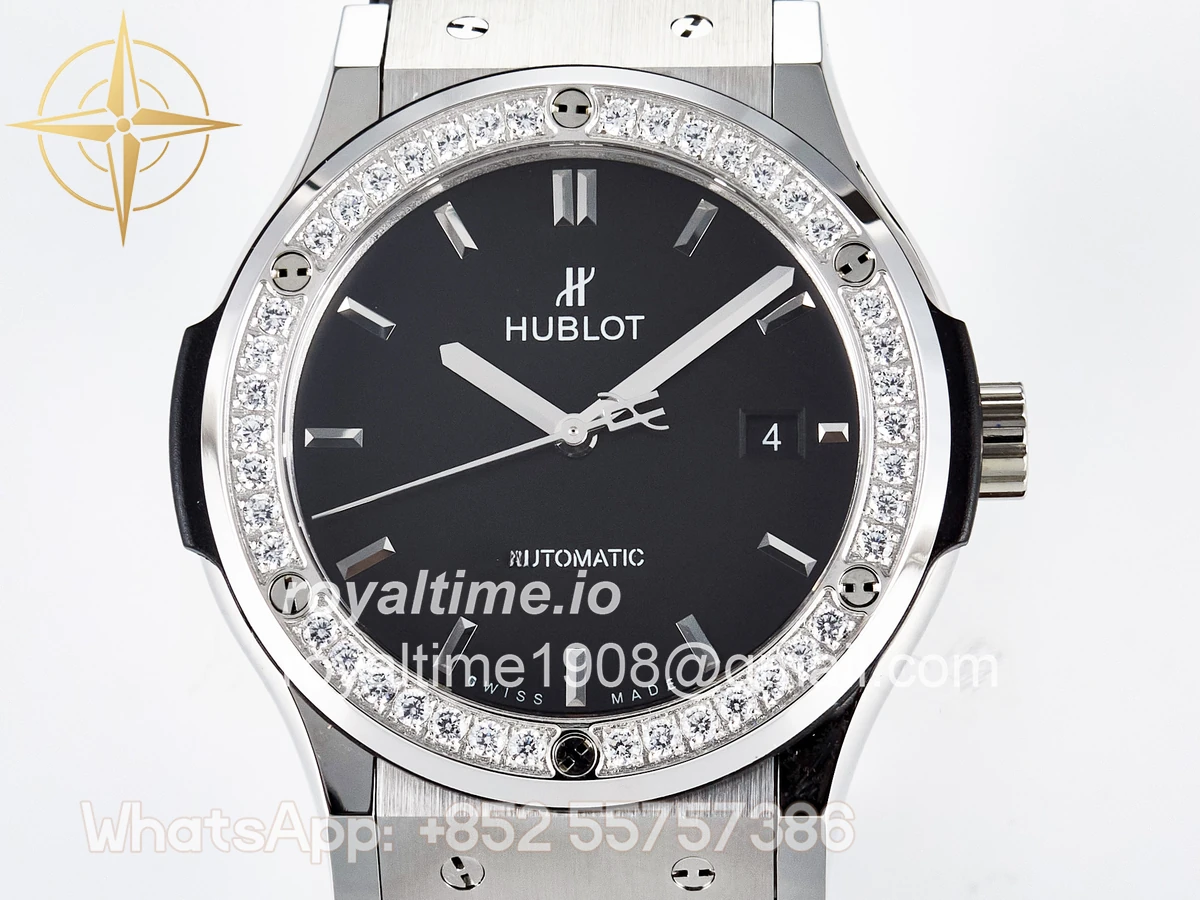 Hublot Classic Fusion Bang 42mm HBF Black Dial Diamonds Bezel on Black Leather Strap A2892 - Image 2