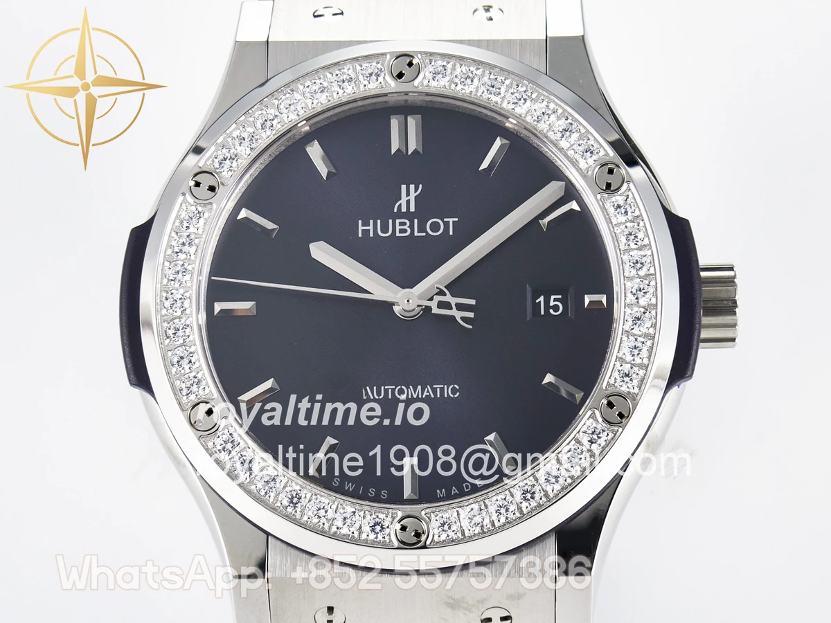 Hublot Classic Fusion Bang 42mm HBF Blue Dial Diamonds Bezel on Blue Leather Strap A2892 - Image 2