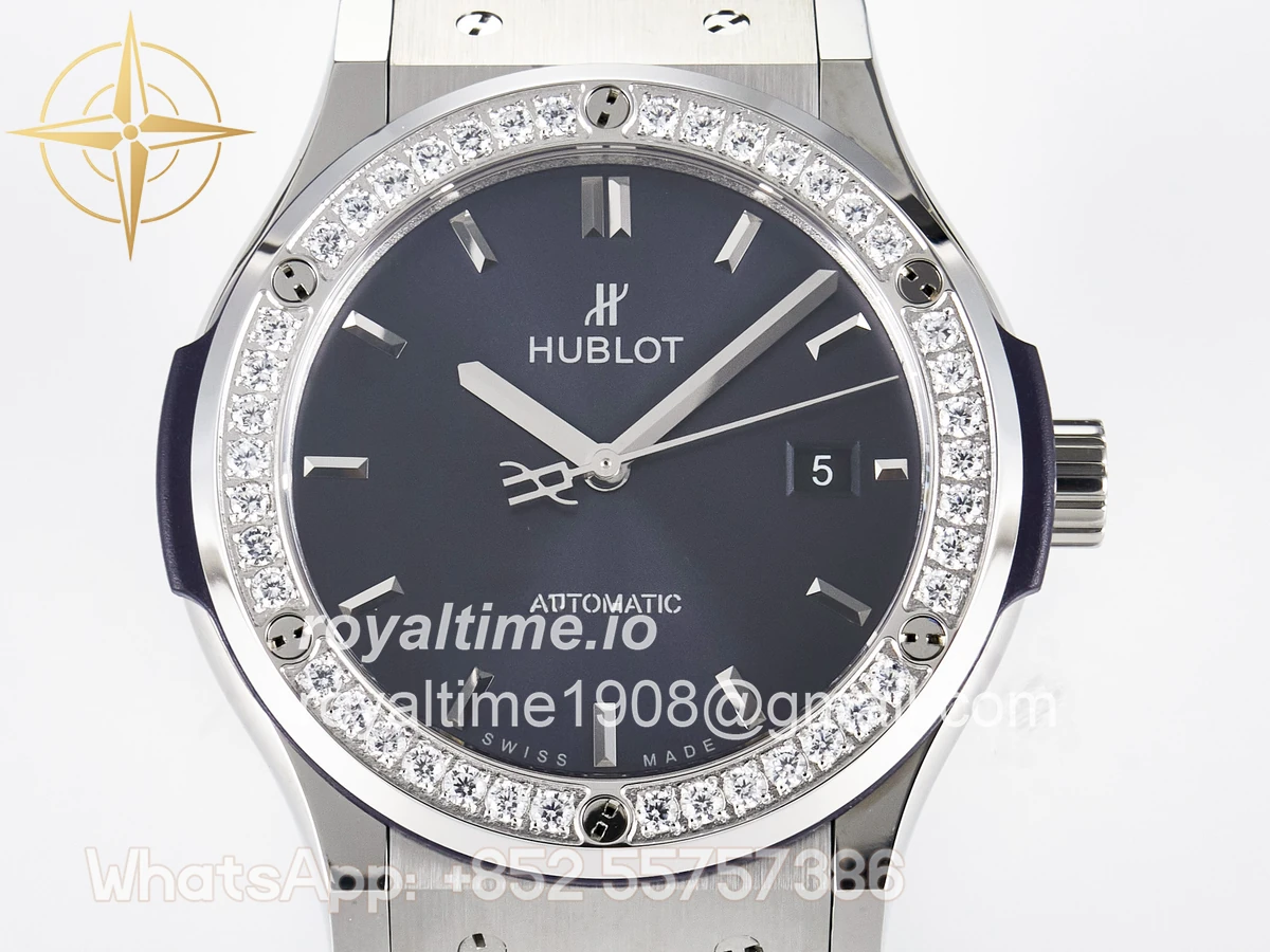 Hublot Classic Fusion Bang 42mm HBF Blue Dial Diamonds Bezel on Blue Rubber Strap A2892 - Image 2