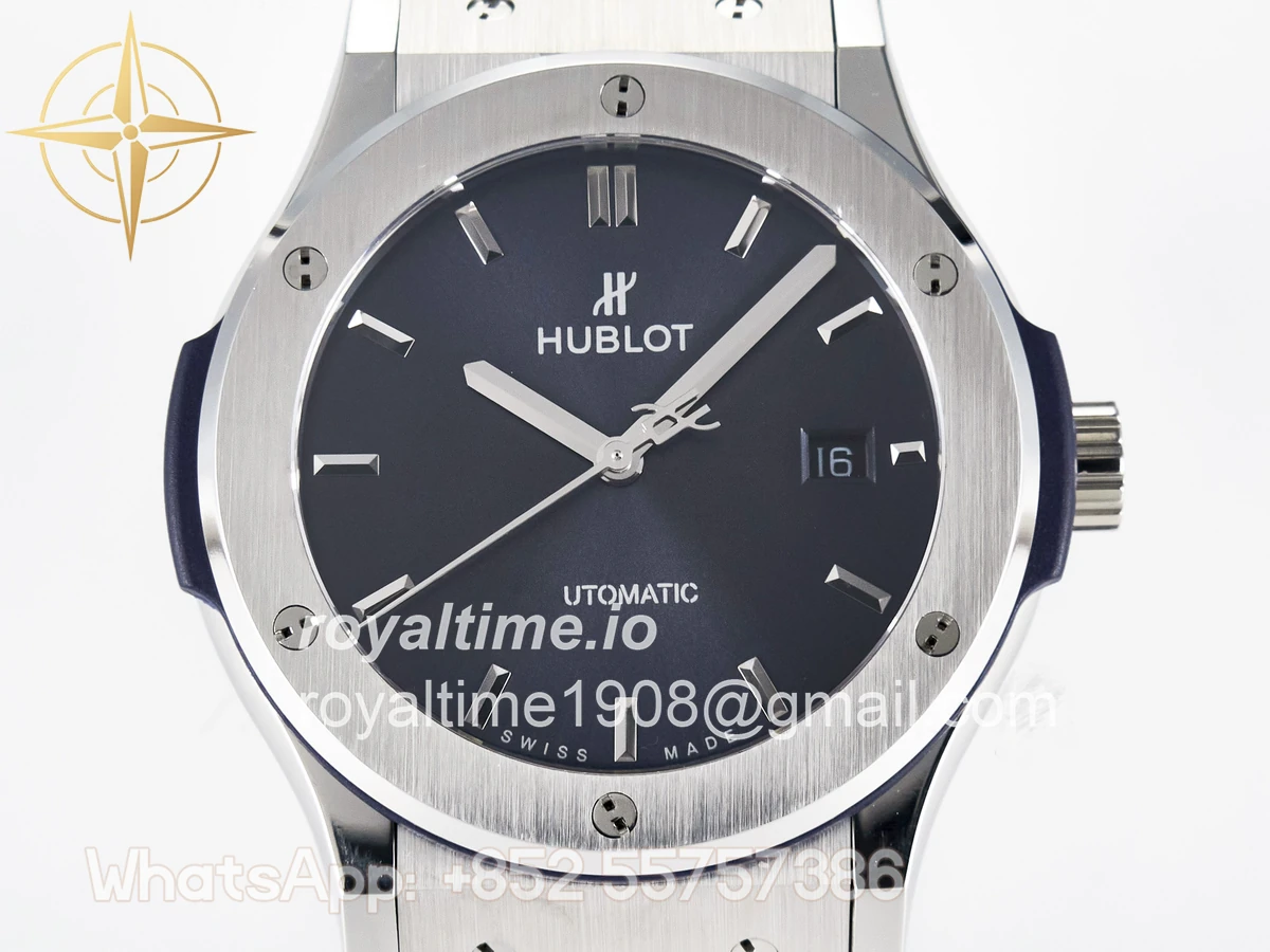 Hublot Classic Fusion Bang 42mm HBF Blue Dial on Blue Leather Strap A2892 - Image 2