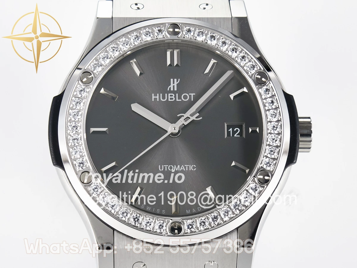 Hublot Classic Fusion Bang 42mm HBF Gray Dial Diamonds Bezel on Gray Rubber Strap A2892 - Image 2