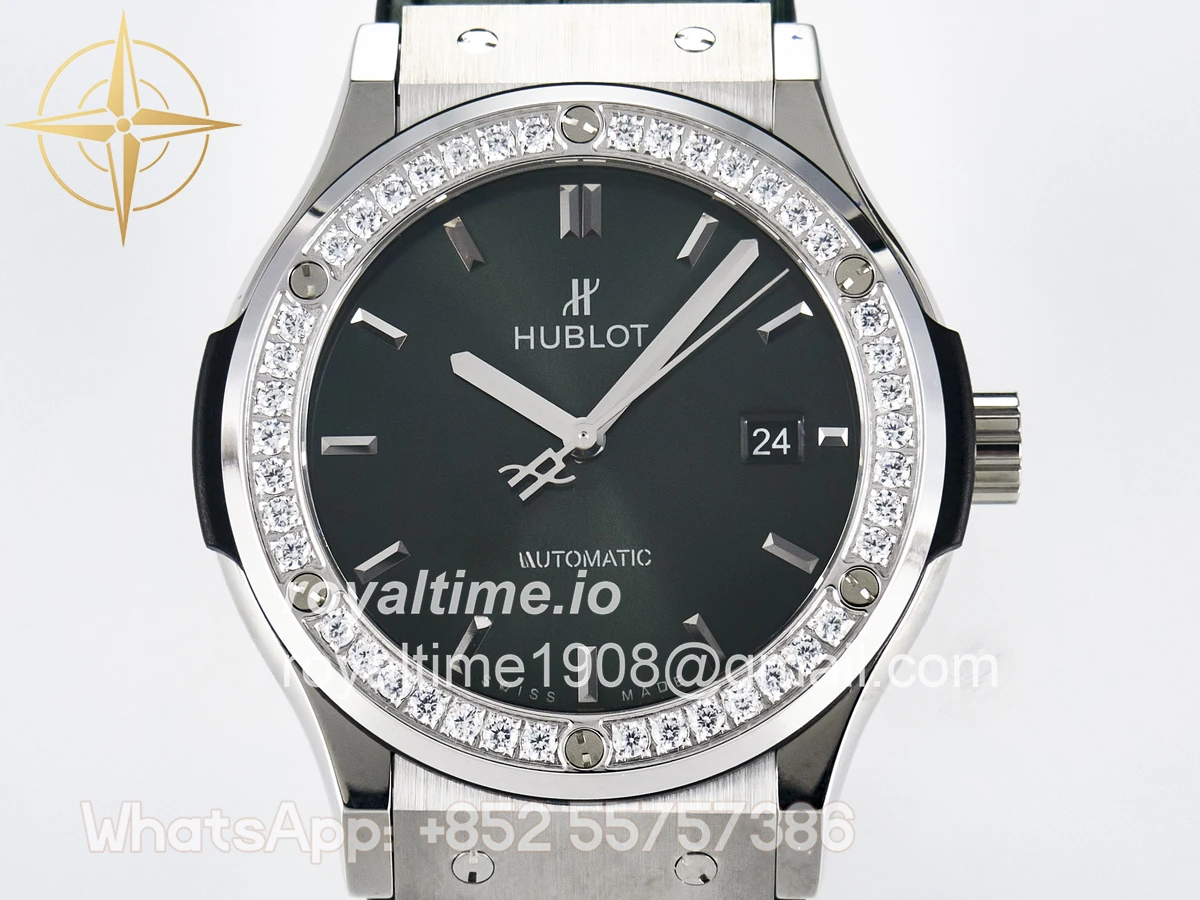 Hublot Classic Fusion Bang 42mm HBF Green Dial Diamonds Bezel on Green Leather Strap A2892 - Image 2