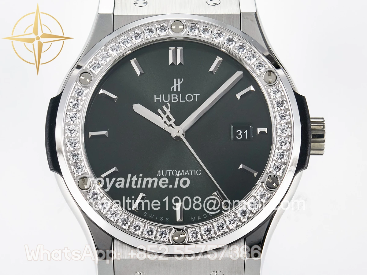 Hublot Classic Fusion Bang 42mm HBF Green Dial Diamonds Bezel on Green Rubber Strap A2892 - Image 2