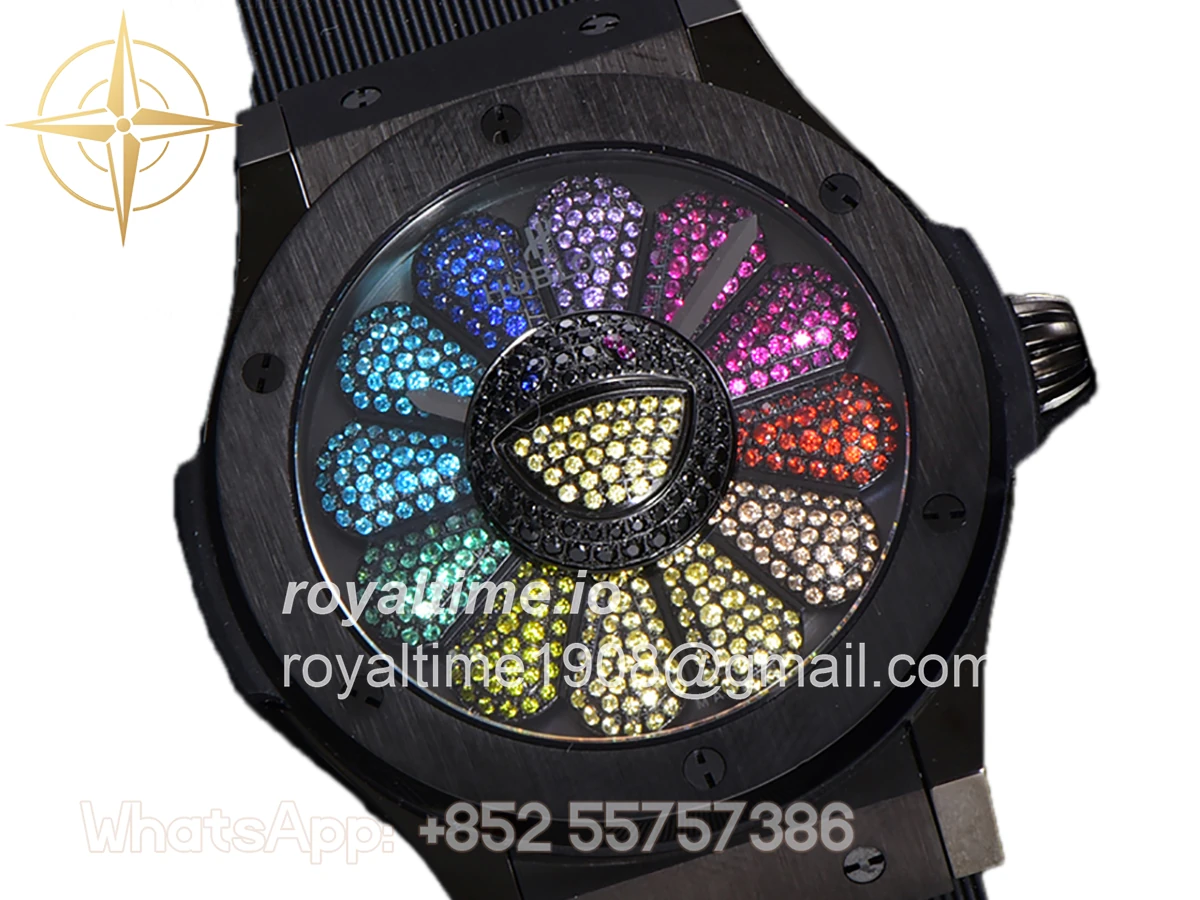 Hublot Classic Fusion Takashi Murakami 45mm Sunflower Dial in DLC on Rubber Strap - Image 2