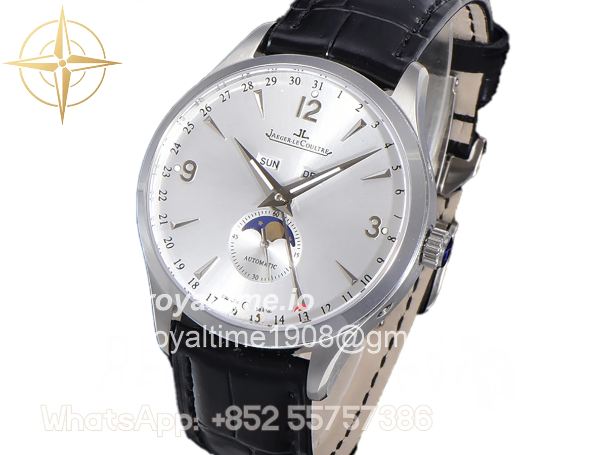 Jaeger-LeCoultre Master Calendar Silver Dial in Steel on Black Leather Strap - Image 2
