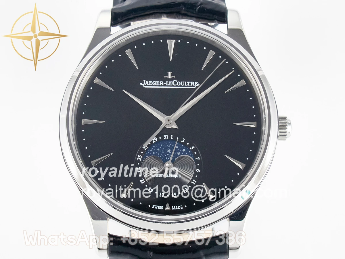 Jaeger-LeCoultre Master Ultra Thin Moon 1368420 SS Z+F Black Dial on Black Leather Strap SA925 - Image 2