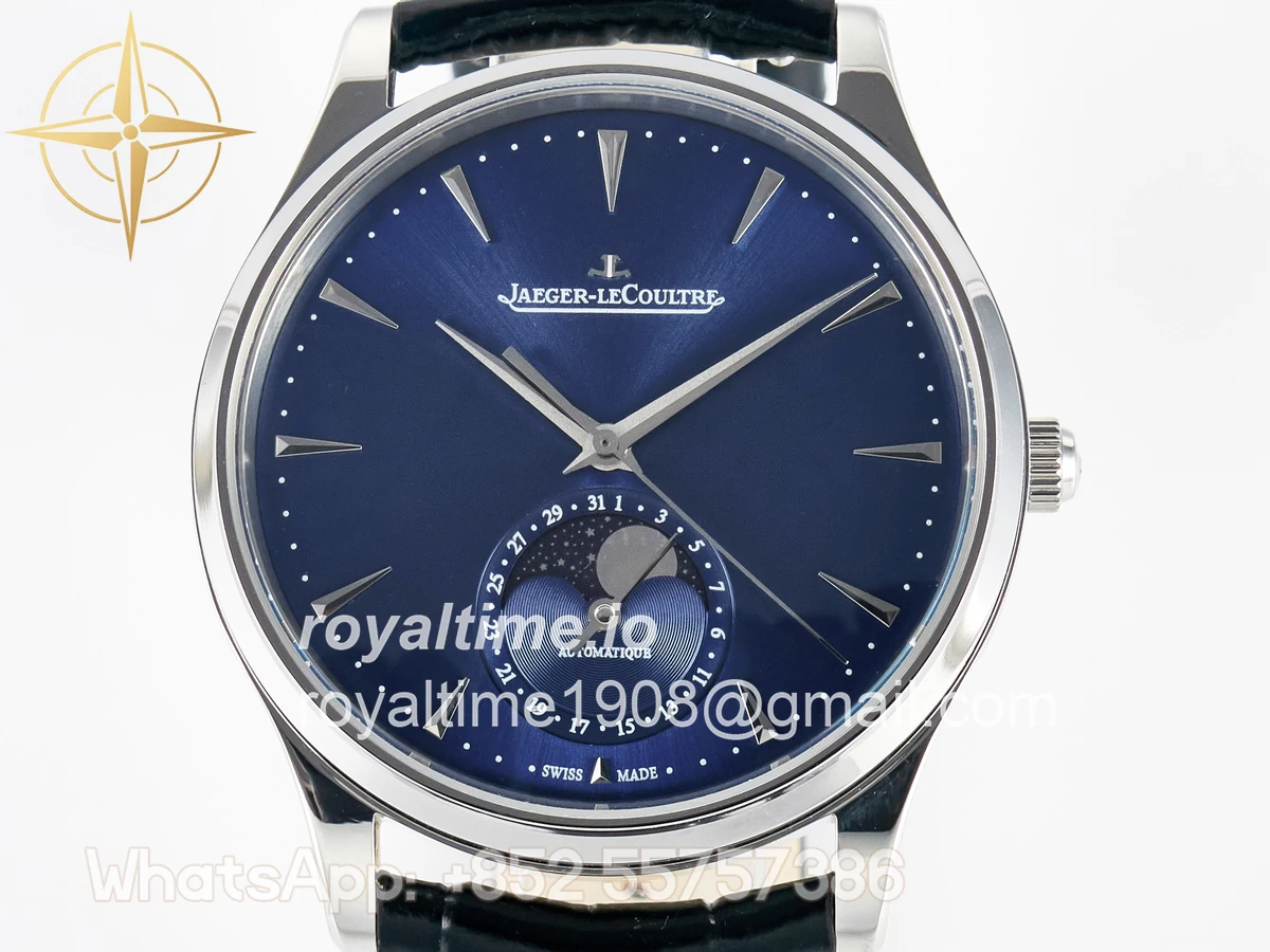 Jaeger-LeCoultre Master Ultra Thin Moon 1368420 SS Z+F Blue Dial on Black Leather Strap SA925 - Image 2