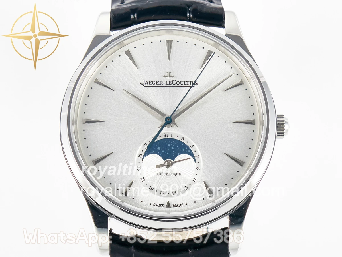 Jaeger-LeCoultre Master Ultra Thin Moon 1368420 SS Z+F White Dial on Black Leather Strap SA925 - Image 2