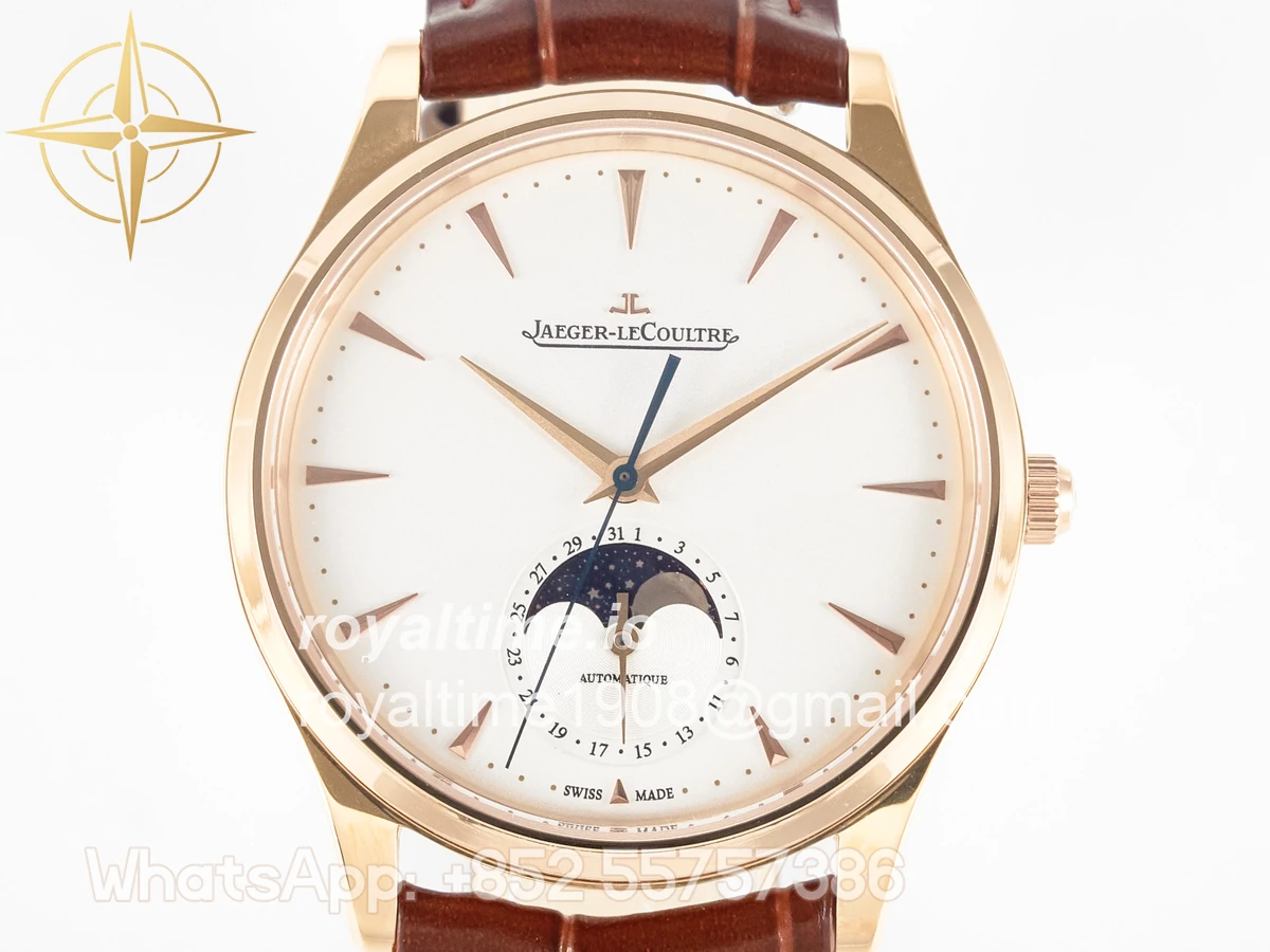 Jaeger-LeCoultre Master Ultra Thin Moon RG Z+F White Dial on Brown Leather Strap A925 - Image 2