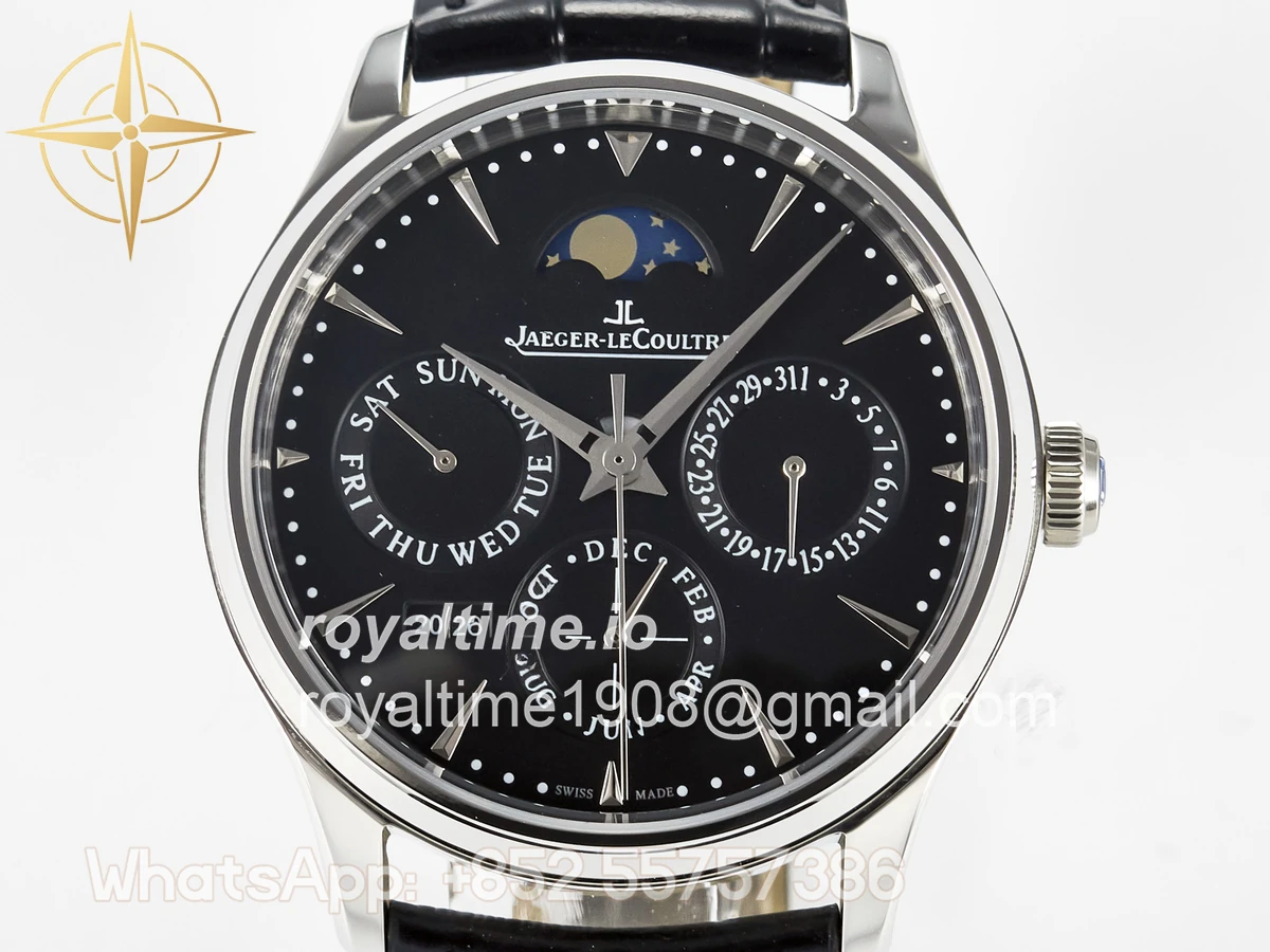 Jaeger-LeCoultre Master Ultra Thin Perpetual Calendar SS V9F Black Dial on Black Leather Strap A868 V2 - Image 2