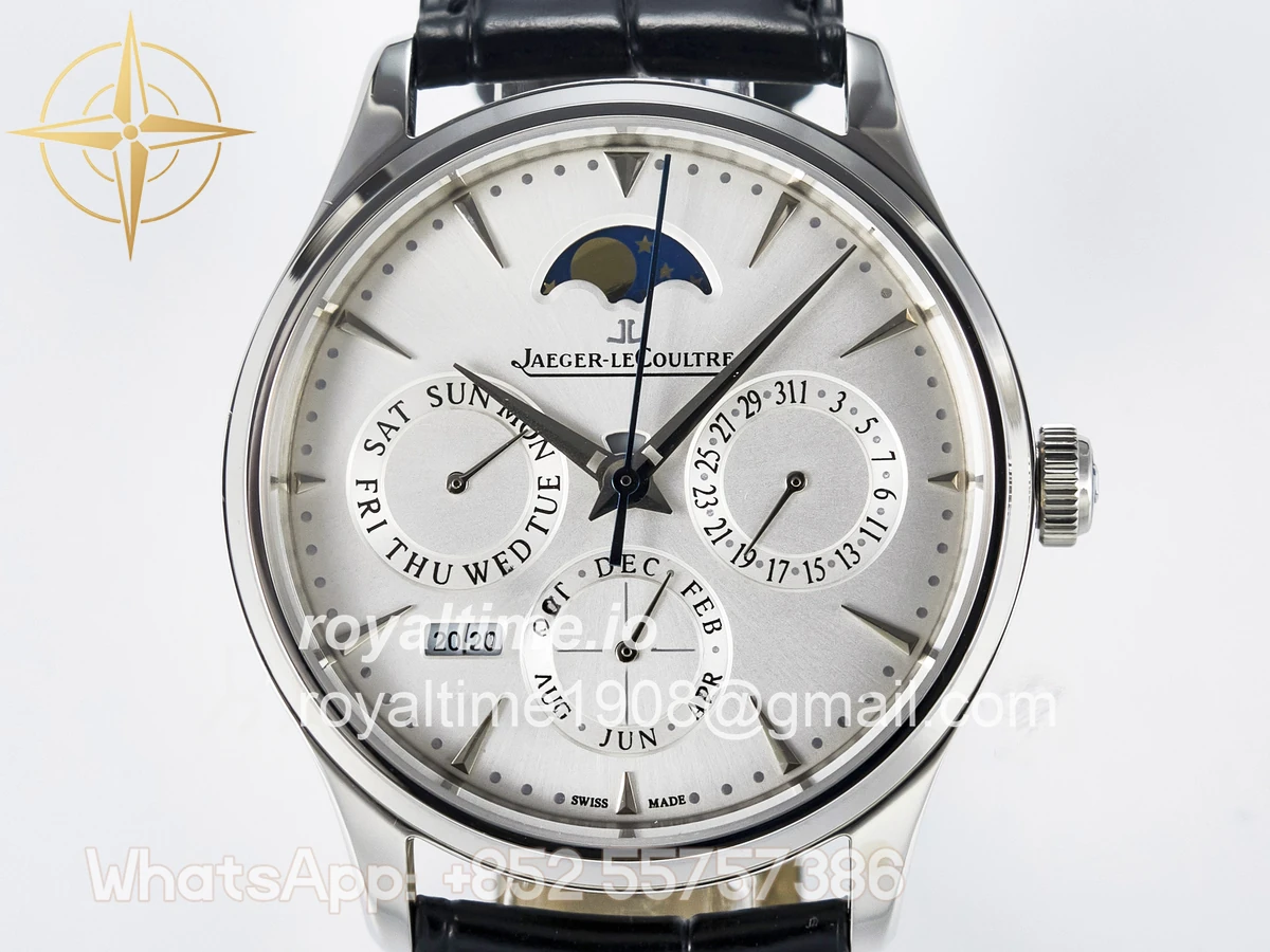 Jaeger-LeCoultre Master Ultra Thin Perpetual Calendar SS V9F White Dial on Black Leather Strap A868 V2 - Image 2