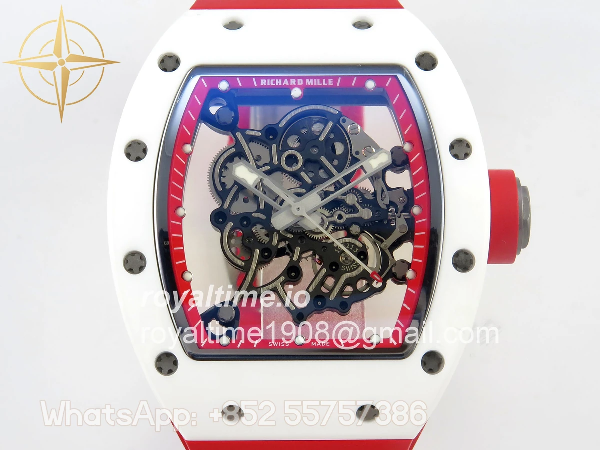 Richard Mille RM055 White Ceramic APSF Red Skeleton Dial on Red Rubber Strap RMUL2 - Image 2
