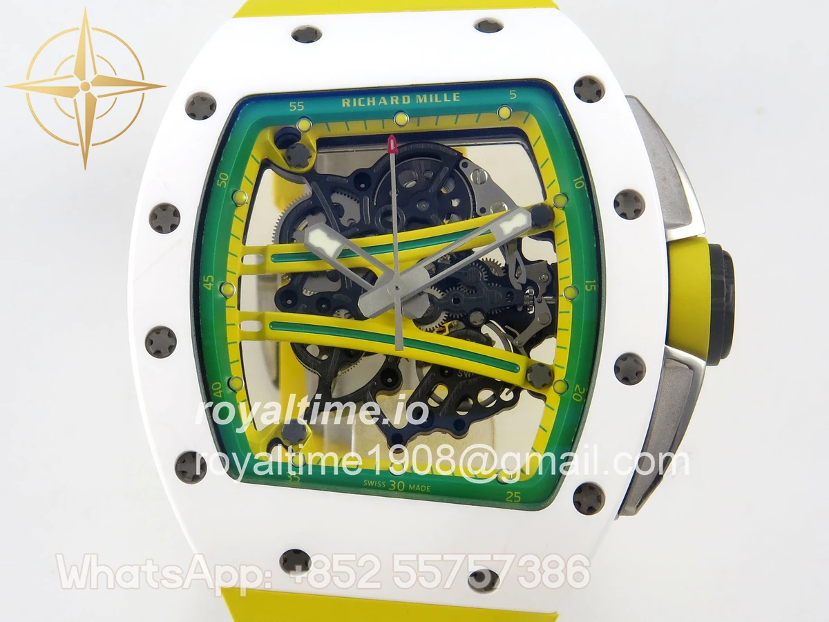 Richard Mille RM061 White Ceramic APSF Yellow/Green Skeleton Dial on Yellow Rubber Strap RMUL2 - Image 2