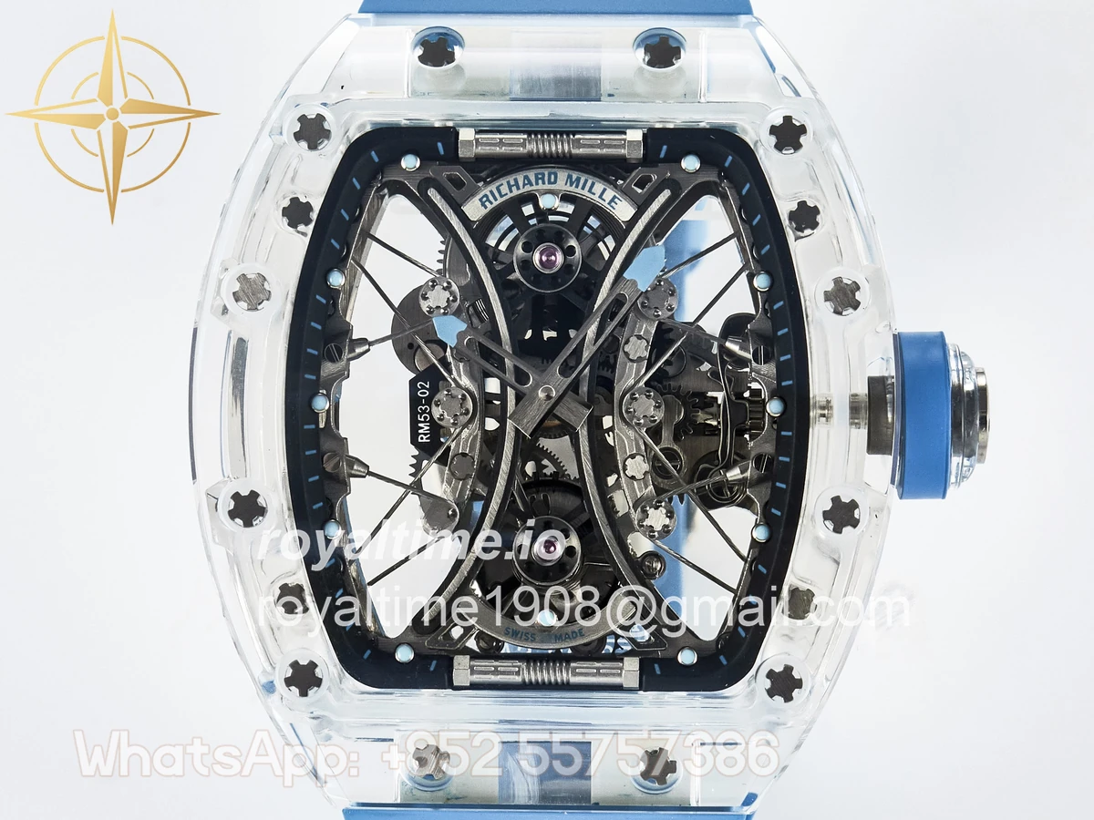 Richard Mille RM53-02 Transparent Tourbillon RMF Skeleton Dial on Blue Rubber Strap - Image 2