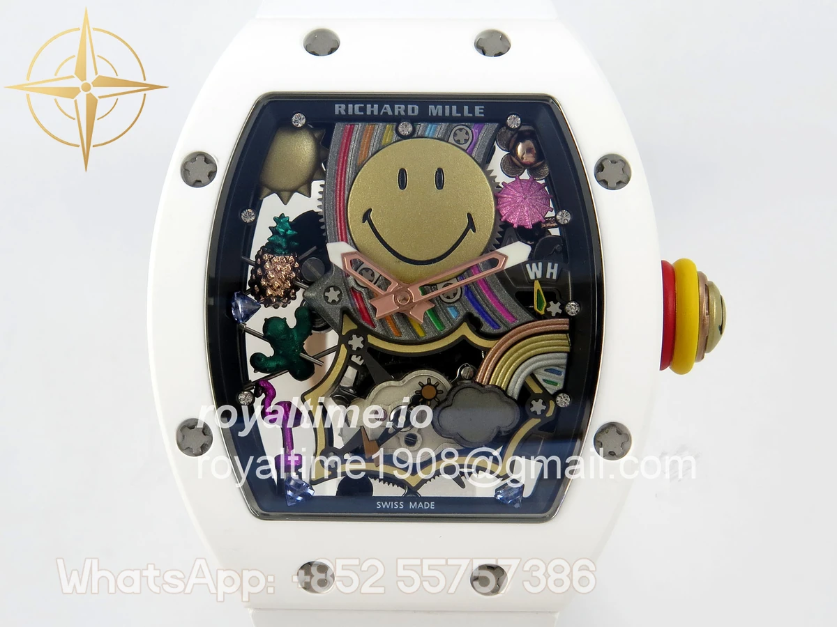 Richard Mille RM88 Tourbillon Smiley White Ceramic RMF on White Rubber Strap - Image 2