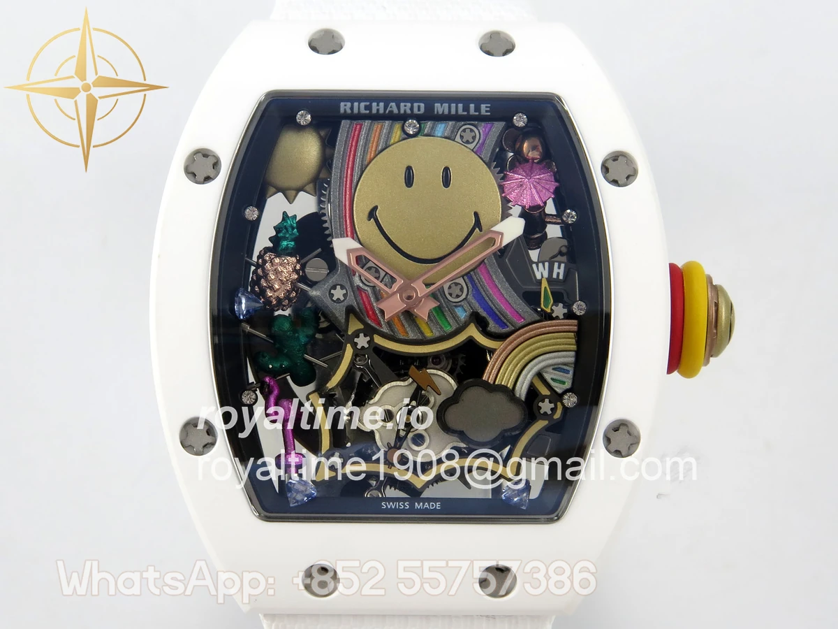 Richard Mille RM88 Tourbillon Smiley White Ceramic RMF on White Velcro Strap - Image 2