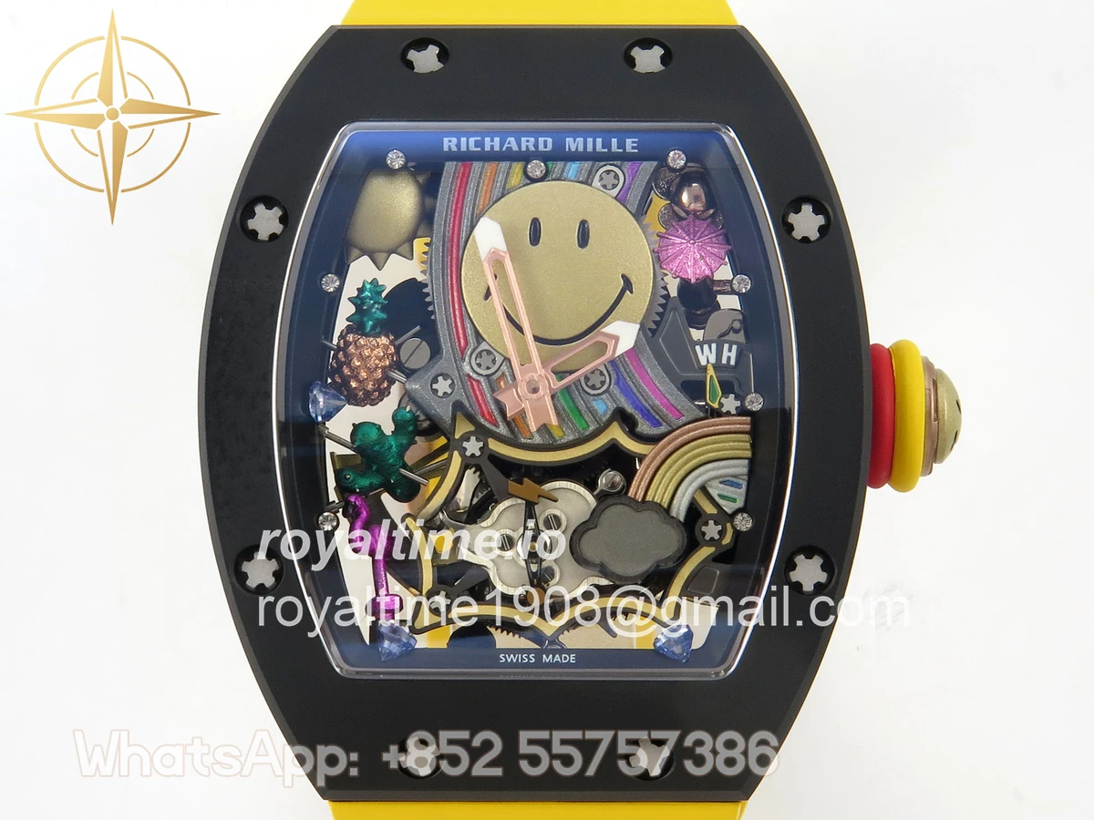 Richard Mille RM88 Tourbillon Smiley White Ceramic RMF on Yellow Rubber Strap - Image 2