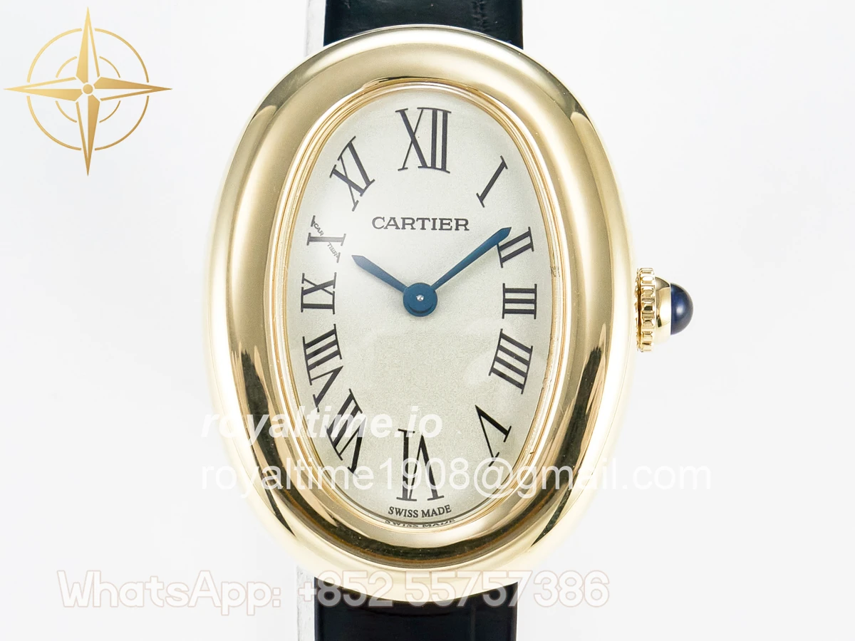 Cartier Baignoire De Cartier YG DRF Silver Dial on Black Leather Strap Swiss Quartz - Image 2