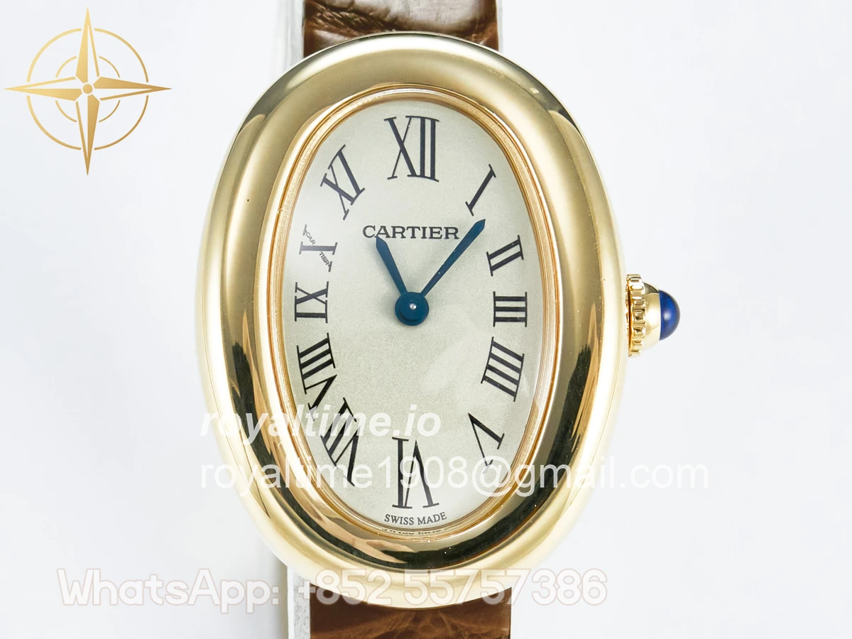 Cartier Baignoire De Cartier YG DRF Silver Dial on Brown Leather Strap Swiss Quartz - Image 2