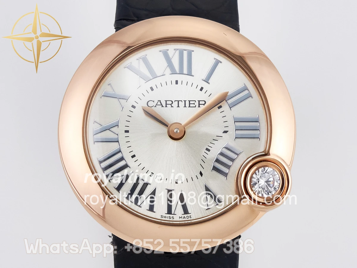 Cartier Ballon Blanc De Cartier 30mm RG DRF Silvered Texture Dial on Black Leather Strap Ronda Quartz - Image 2