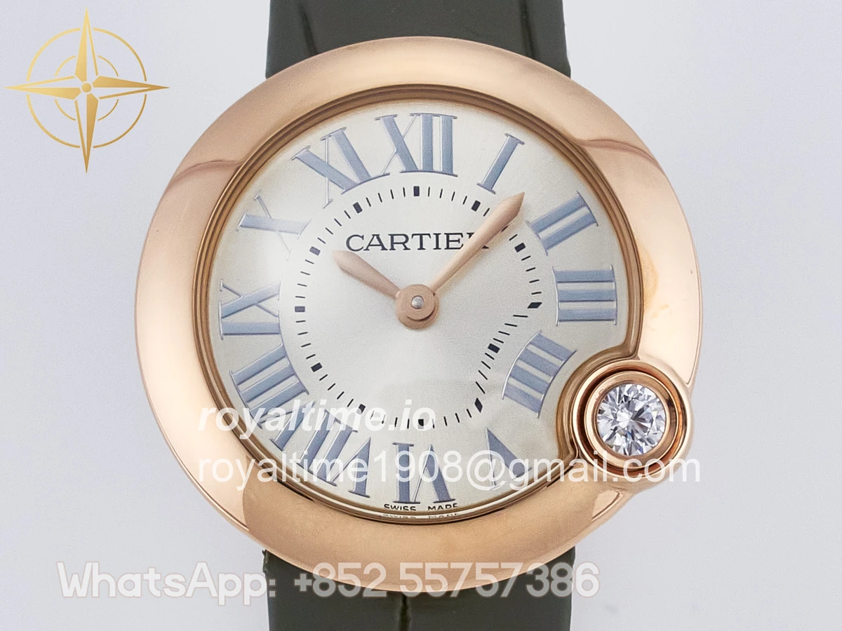 Cartier Ballon Blanc De Cartier 30mm RG DRF Silvered Texture Dial on Green Leather Strap Ronda Quartz - Image 2