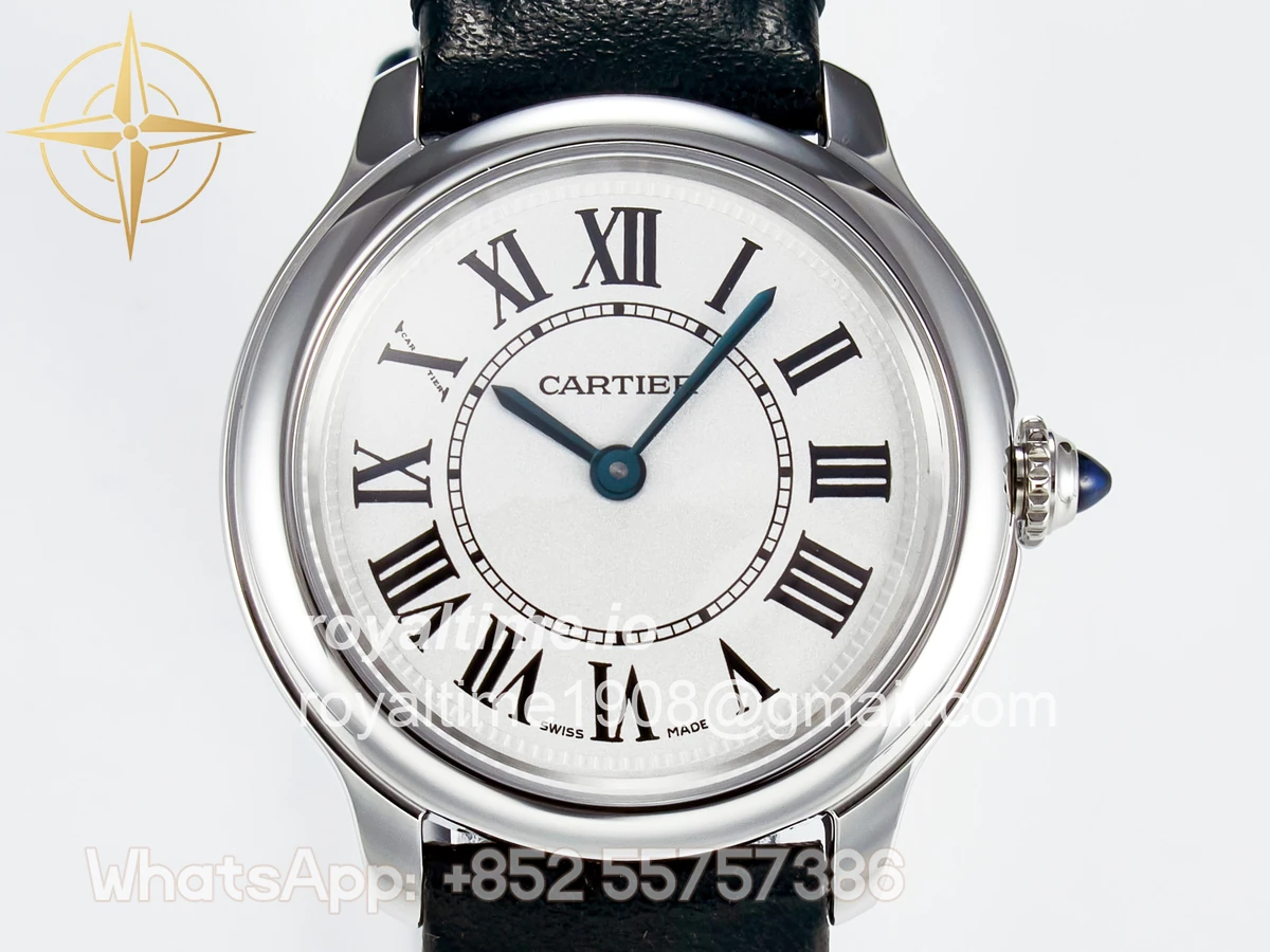 Cartier Ronde De Cartier 29mm DRF Sandblasted Silver-Plated White Dial on Black Leather Strap Ronda Quartz - Image 2