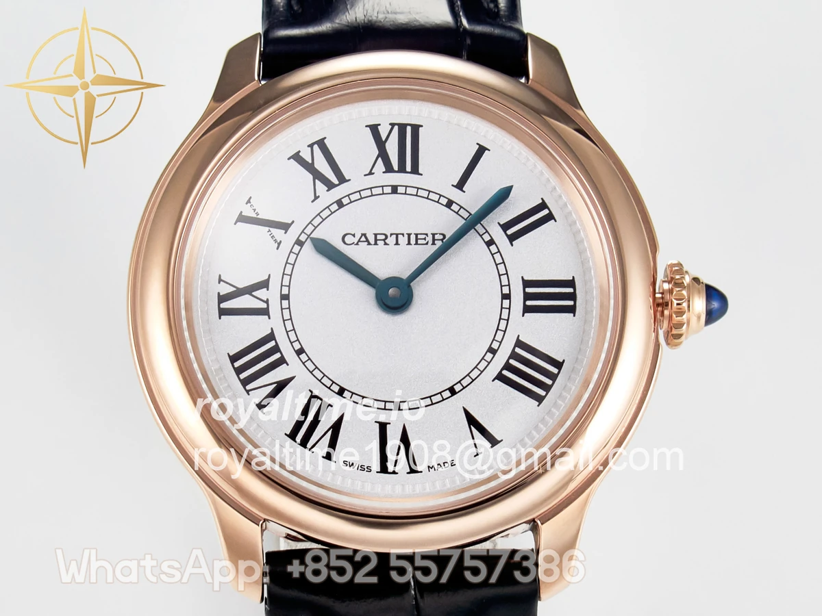Cartier Ronde De Cartier 29mm RG DRF Sandblasted Silver-Plated White Dial on Black Leather Strap Ronda Quartz - Image 2