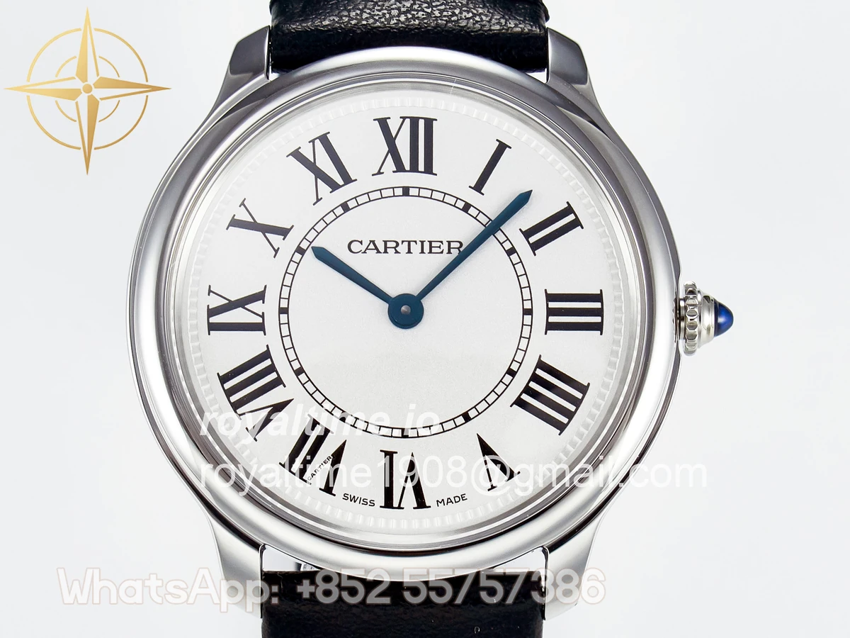 Cartier Ronde De Cartier 36mm DRF Sandblasted Silver-Plated White Dial on Black Leather Strap Ronda Quartz - Image 2