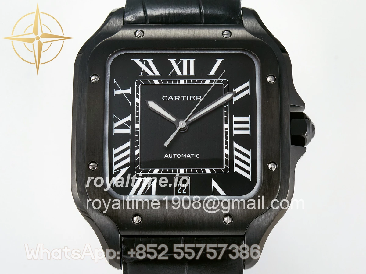 Cartier Santos de Cartier 40mm 2018 BVF Black Dial on Black Leather Strap MIYOTA 9015 - Image 2