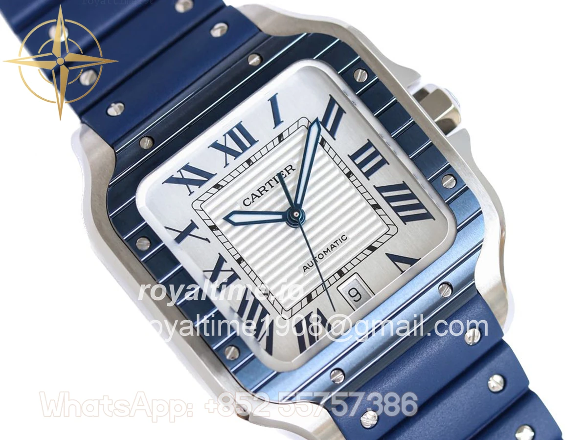 Cartier Santos de Cartier 40mm White Dial in Steel on Blue Rubber Strap - Image 2