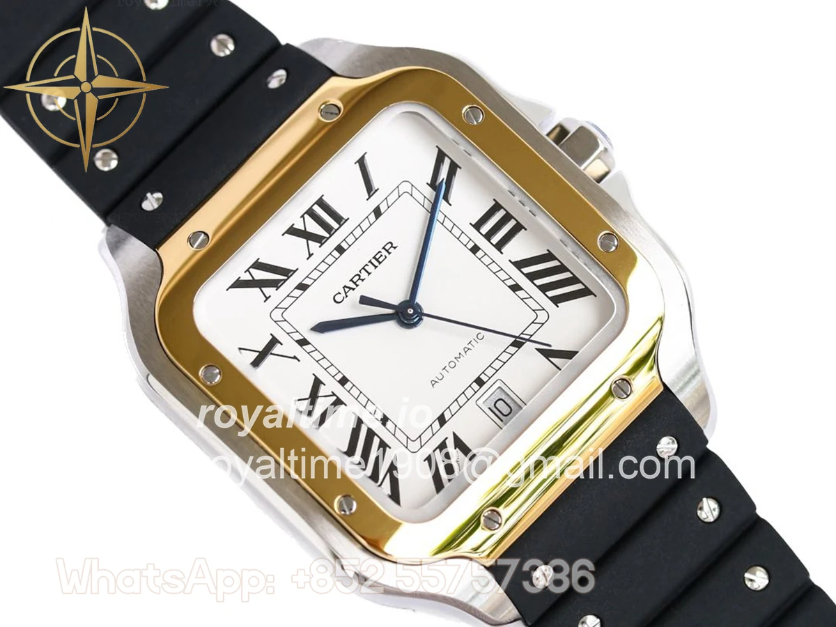 Cartier Santos de Cartier 40mm White Dial in Steel/Yellow Gold in Black Rubber Strap - Image 2