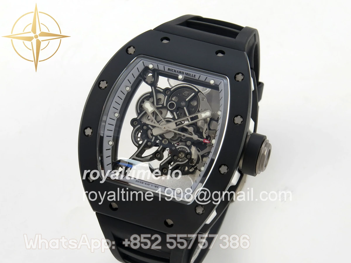 Richard Mille Custom RM055 Black Ceramic ZGF Silver Inner Bezel on Black Rubber Strap Vaucher Manufacture Fleurier Movement (Free Sprung) - Image 2