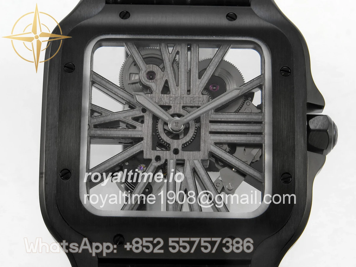 Cartier Santos de Cartier Skeleton PVD MLF Skeleton Dial on Black Leather Strap 9612MC - Image 2