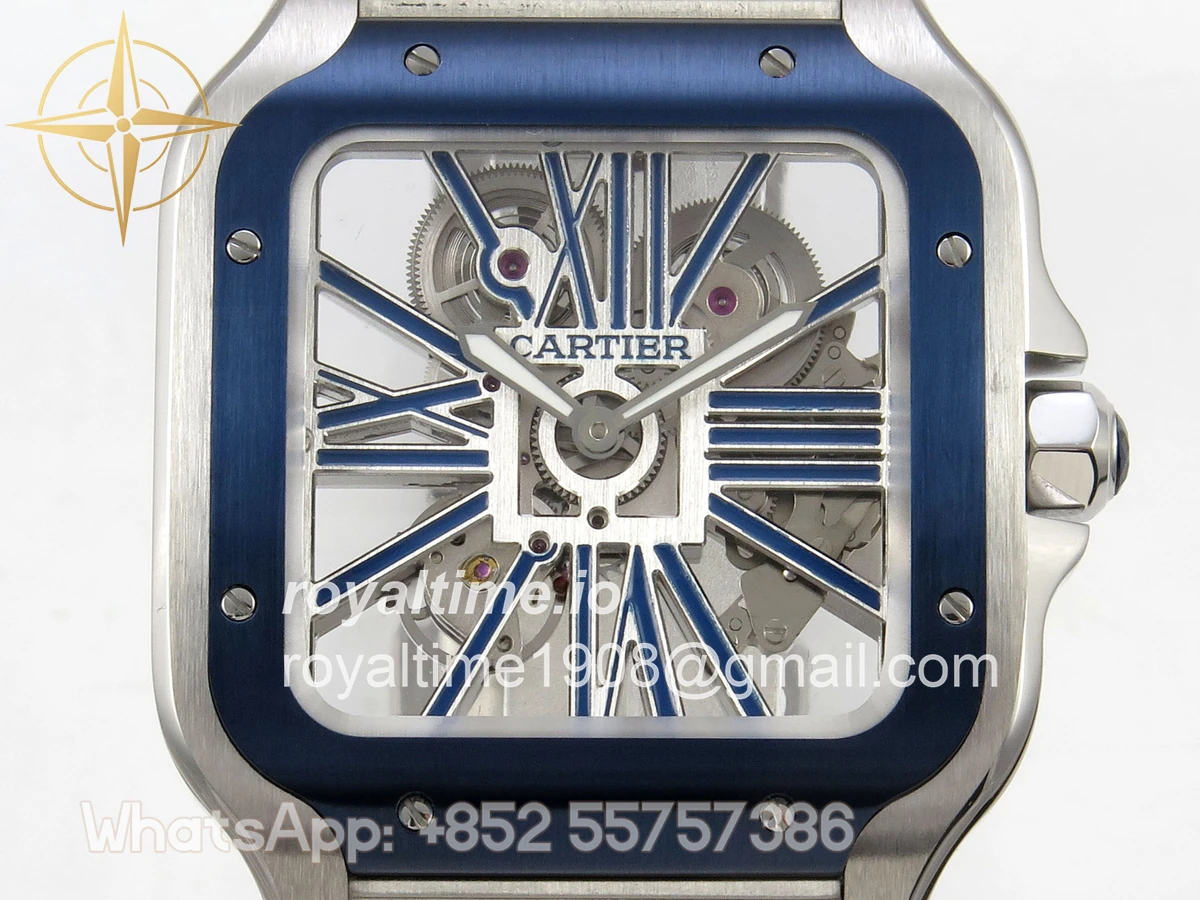 Cartier Santos de Cartier Skeleton SS MLF Skeleton Blue Skeleton Dial Blue Bezel on SS SmartLink Bracelet 9611MC - Image 2