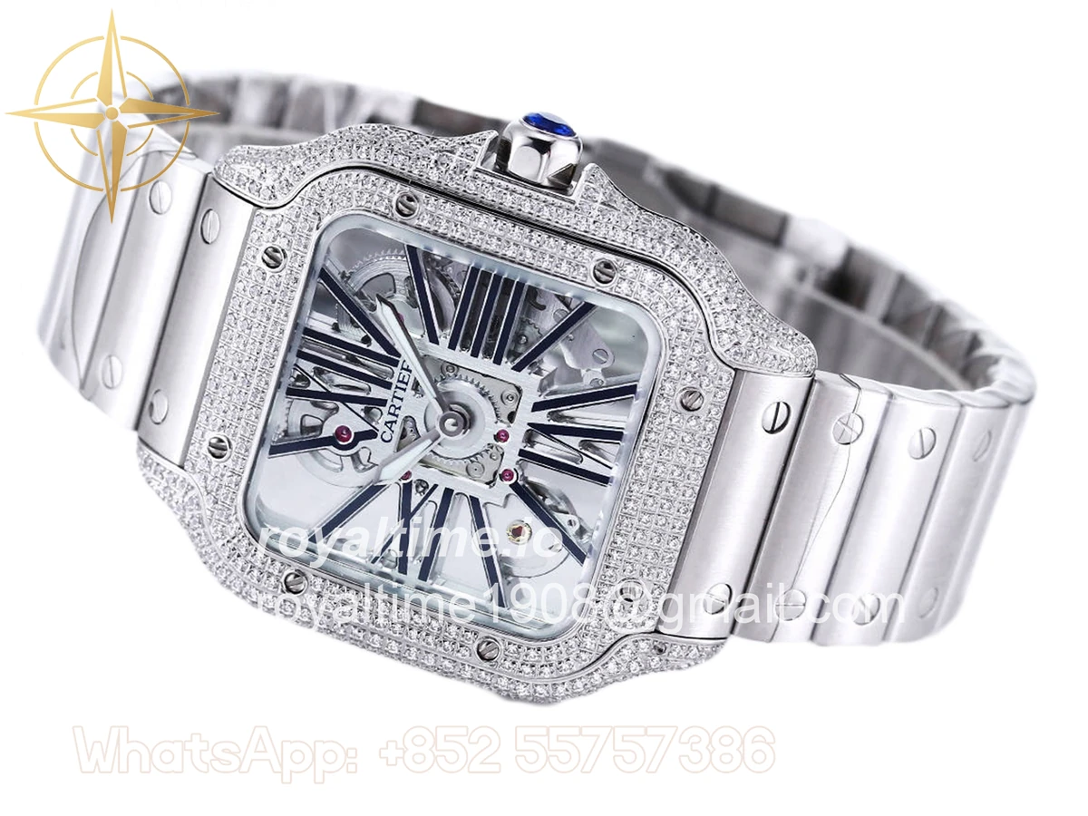 Cartier Santos De Cartier Watch Skeleton Dial Black Marker with Diamond Bezel in Steel - Image 2